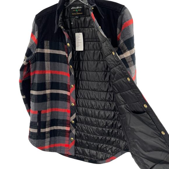 Eddie Bauer llaria Urbinati Quilted Women’s Plaid Flannel Shirt Jacket Shaket - Picture 1 of 9
